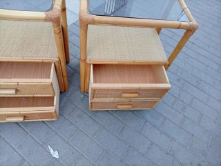 Set de 2 Mesillas de Noche de Mimbre con crista
