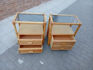 Set de 2 Mesillas de Noche de Mimbre con crista