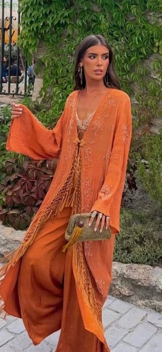 Kaftán Zara Naranja con Abalorios Talla M