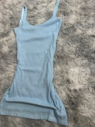 Stradivarius Vestido Lentejuelas – Azul Celeste