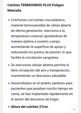 Colchón Termoswiss Plus Naturalia 160x200x27