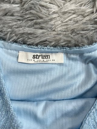 Stradivarius Vestido Lentejuelas – Azul Celeste