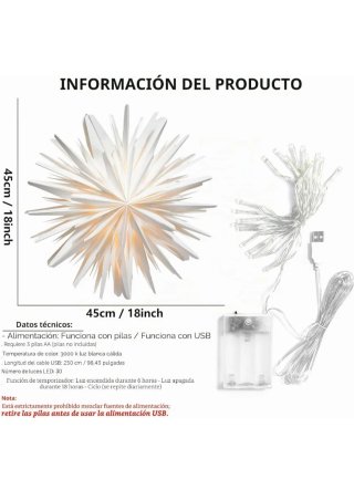 Estrella de Navidad 3D Luminosa Blanca 45 cm