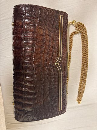 Bolso Piel Cocodrilo Auténtico Marrón Dorado