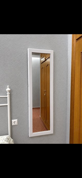 Espejo joyero blanco y madera