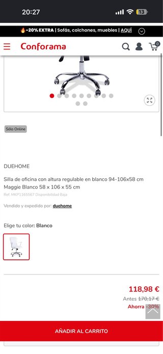 Silla de Oficina Blanca Regulable