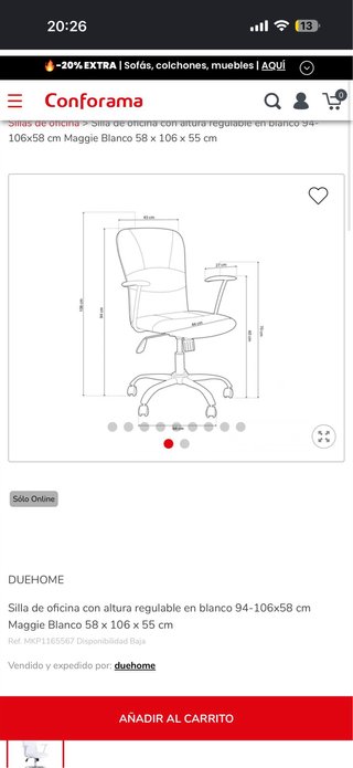 Silla de Oficina Blanca Regulable