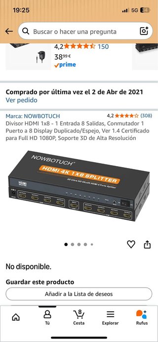 Splitter HDMI 1x8 4K 8 Salidas · Nuevo