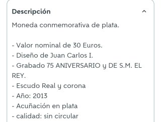 Moneda Plata 30 Euros Juan Carlos I
