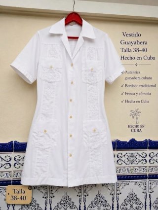 Vestido Guayabera Artesanal Cubano Talla 38/40