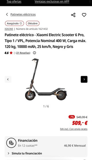 Patinete Eléctrico Xiaomi Scooter 6 Pro