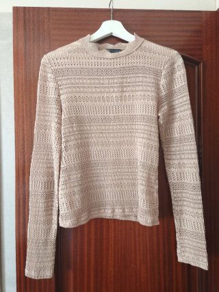 Camiseta Zara Beige de punto calado