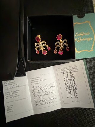 Pendientes Oro 9k,Rubíes 6.75ct, Diamantes 0,32ct