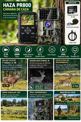 Cámara Caza 58MP 2.7K Visión Nocturna · Nueva
