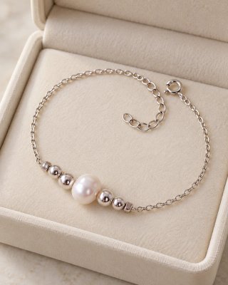Pulsera plata 925 con perla · ajustable · mujer
