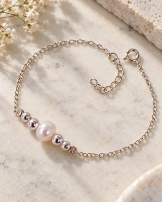 Pulsera plata 925 con perla · ajustable · mujer
