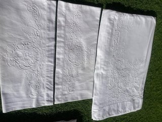 Sábana Antigua Bordada a Mano cama grande completa