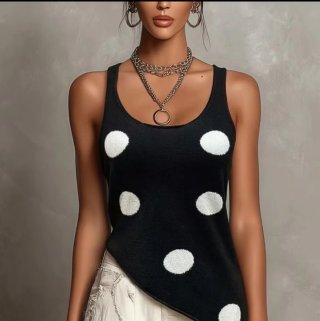 Blusa de Tirantes Negra con Lunares Blancos
