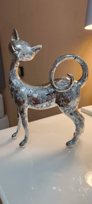 Figura de Gato Vintage Plateada