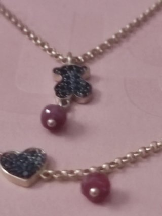 Conjunto Tous Plata Vermeil Rosado Corazón y Oso