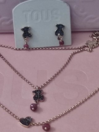 Conjunto Tous Plata Vermeil Rosado Corazón y Oso