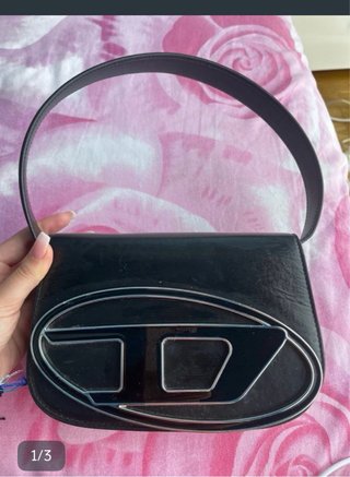 Borsa Diesel pelle nera logo D