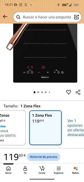 Placa vitrocerámica Cecotec 1 Zona Flex