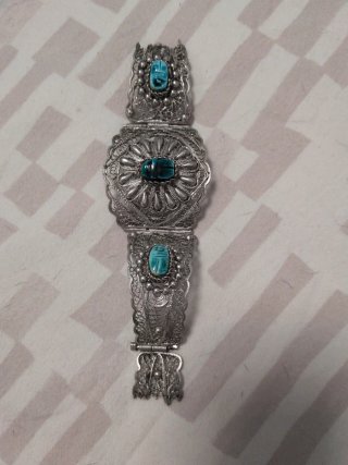 Pulsera Vintage Plata Escarabajo Turquesa