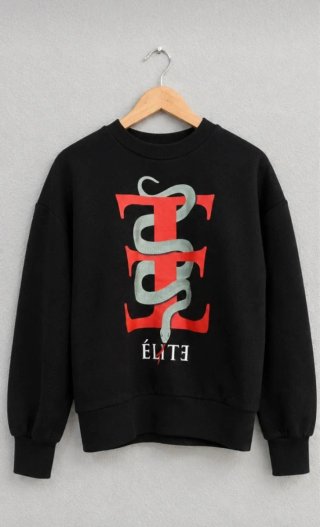 Sudadera Negra con Diseño de Serpiente y Élite