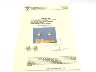 pendientes oro 18k con piedra con diamante,perla