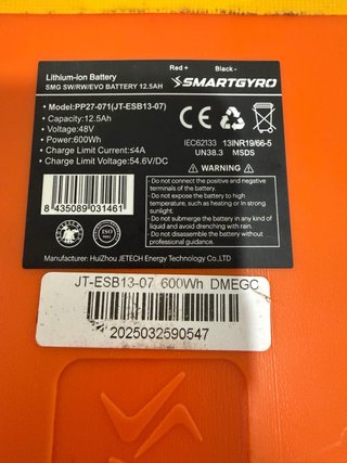Batería Smartgyro Rockway Evo 48V 12.5Ah 600Wh
