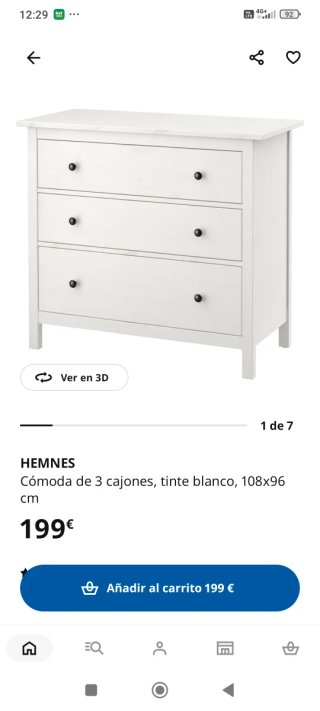 Comoda  Blanca de Tres Cajones