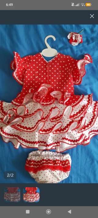 Traje Flamenca Niña Talla 1-2 Años cosido a mano.