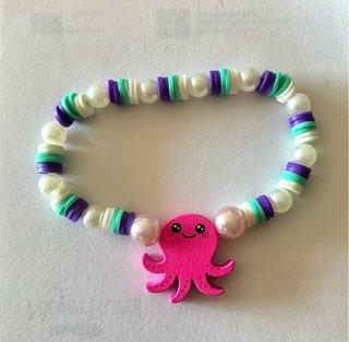 Pulsera hecha a mano con pulpo rosa 17cm