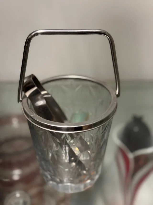 Cubeta Vintage Cristal Tallado Asa Pinzas