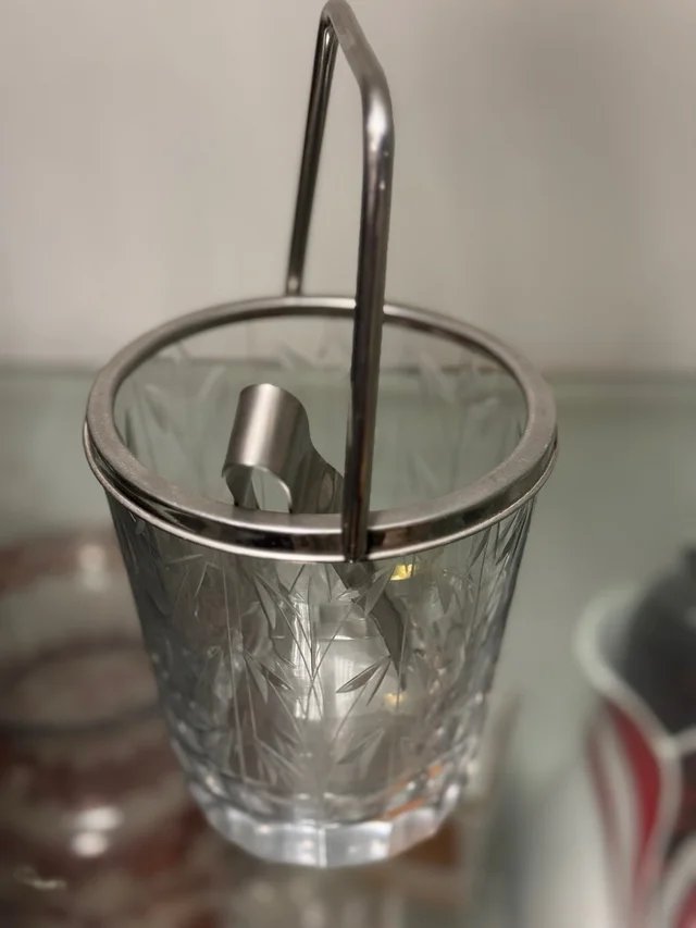 Cubeta Vintage Cristal Tallado Asa Pinzas