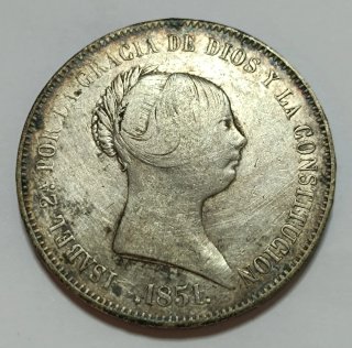 20 Reales Isabel II 1851 Plata