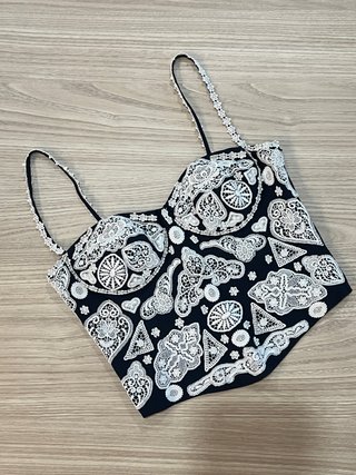Top bustier Moschino Couture vintage con ricami.
