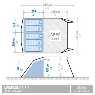 Tienda de campaña familiar 5 personas hinchable Quechua