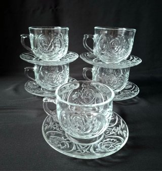 TAZAS Y PLATOS CRISTAL KIG INDONESIA AÑOS 80