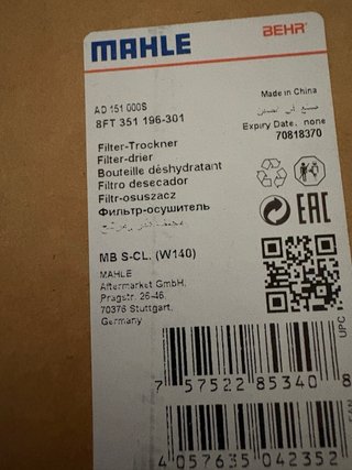 Filtro Deshidratante Mahle A/A