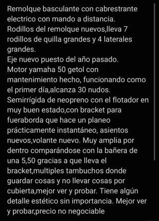 Embarcación Semirrígida Yam 480 Neopreno hypalon
