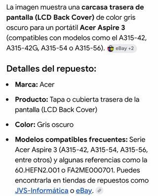 Carcasa Trasera Pantalla Acer