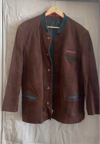 Chaqueta Austriaca Piel Genuina Marrón y verde