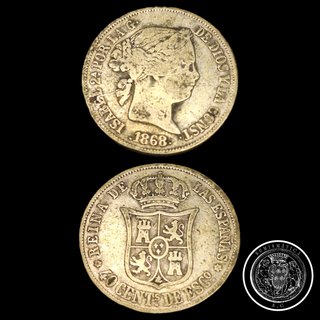 Moneda 40 Céntimos de Escudo Isabel II 1868 plata