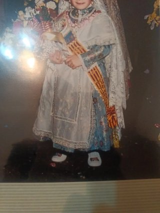Vestido de fallera azul y dorado