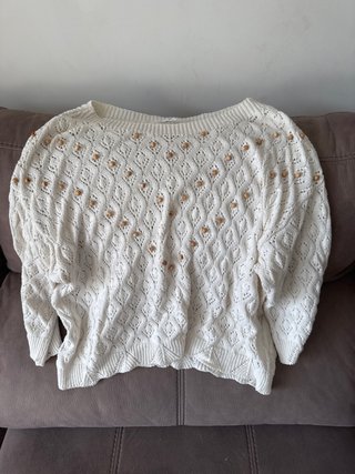 Jersey Mango Calado Perlas Talla L Crema