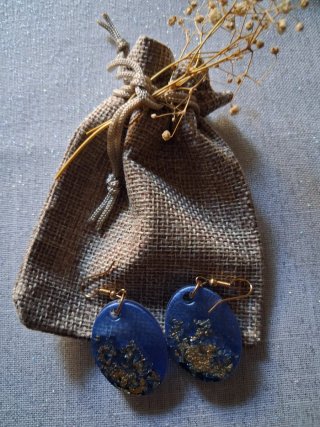 Orecchini artigianali blu e oro