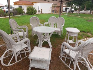 Set de 6 Muebles de Mimbre Blancos