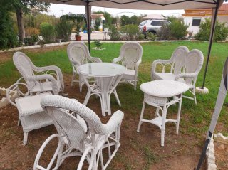 Set de 6 Muebles de Mimbre Blancos